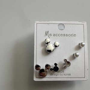 Ms accessorie Silver Mickey-Style Stud Earring Set with Pearls